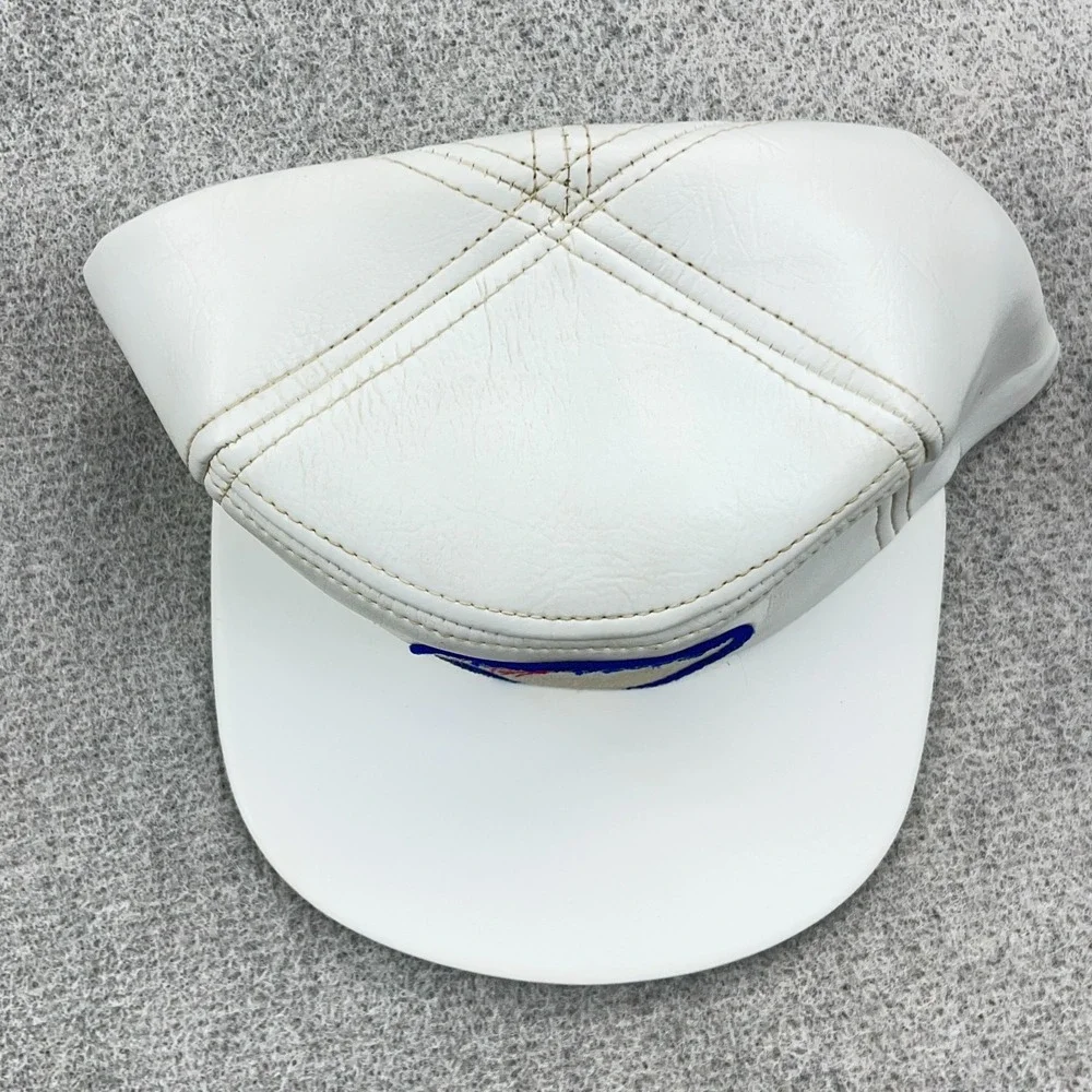 Vintage Columbia Feeds Trapper Hat Cap Trucker White Leather Patch 80s Made USA